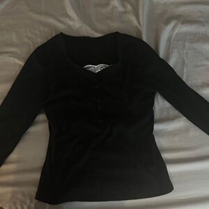 Classic Black Women's Top with lace ,small long sleeve Y2K kawaii top